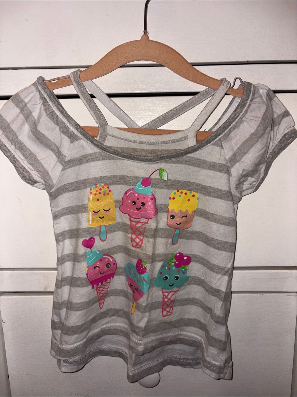Girls Gray & White Striped Ice Cream Graphic Tee